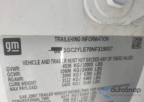 2022 Chevrolet Silverado 2500Hd 4Wd Standard Bed Wt z USA, uszkodzony, nr VIN 1GC2YLE70NF319007